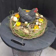 Kippennest Kip zwart met verse bloemen Pasen 2022